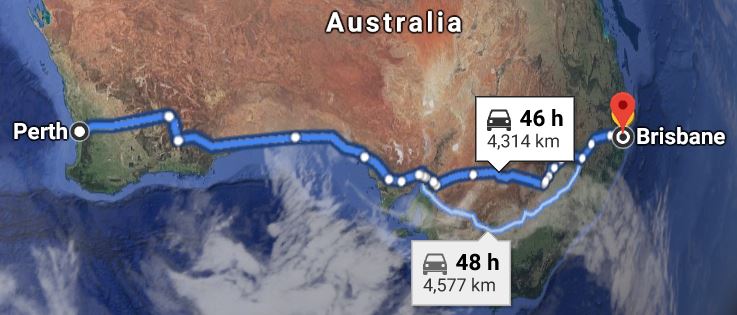 moving distance from Perth to Brisbane